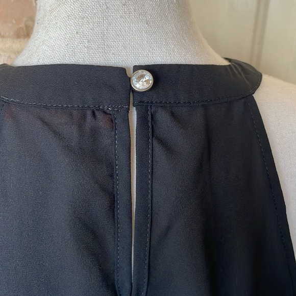 Lulumari Black Silky Halter Top Metallic Thread Embroidered Accent Panels Sz S - Picture 8 of 16